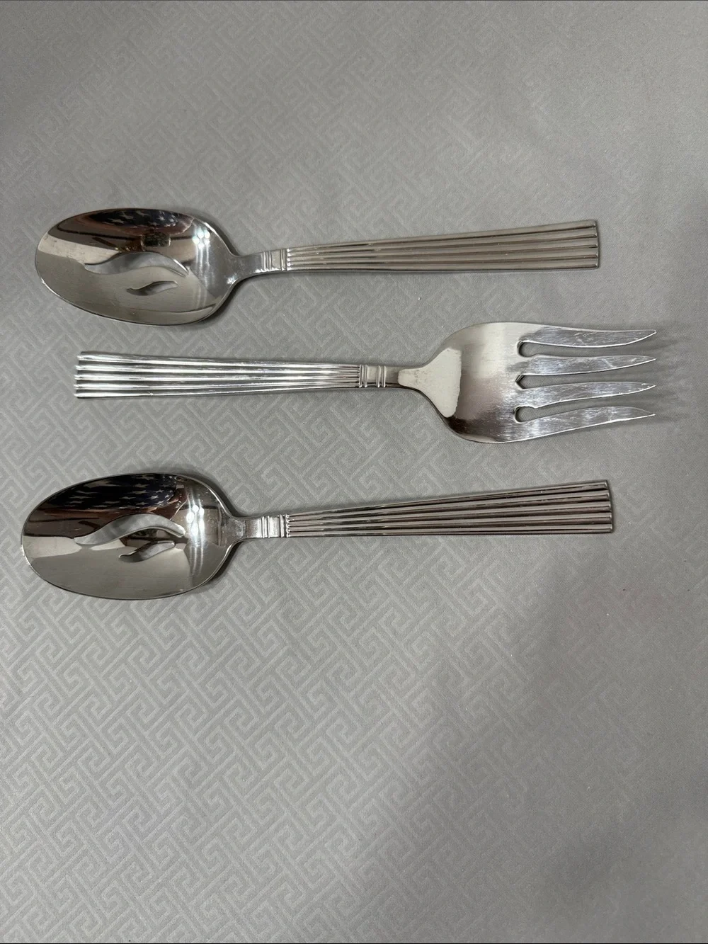 Manhattan Pattern by Wallace 1 Serving Fork and 2 Serving Spoons  Stainless 3pcs